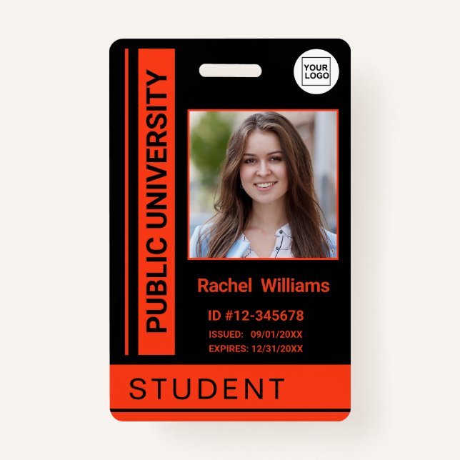 Student photo ID school university orange Badge (Front)