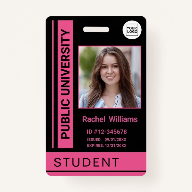 Student photo ID school university pink Badge (Front)