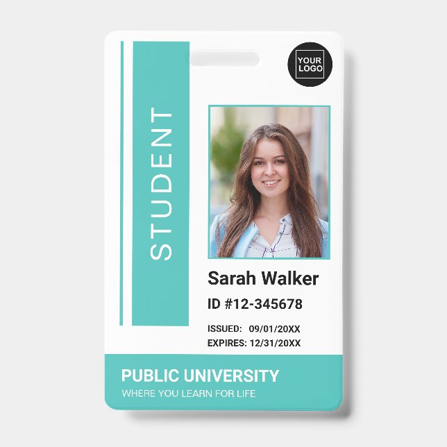 Student photo ID school university turquoise Badge (Front)
