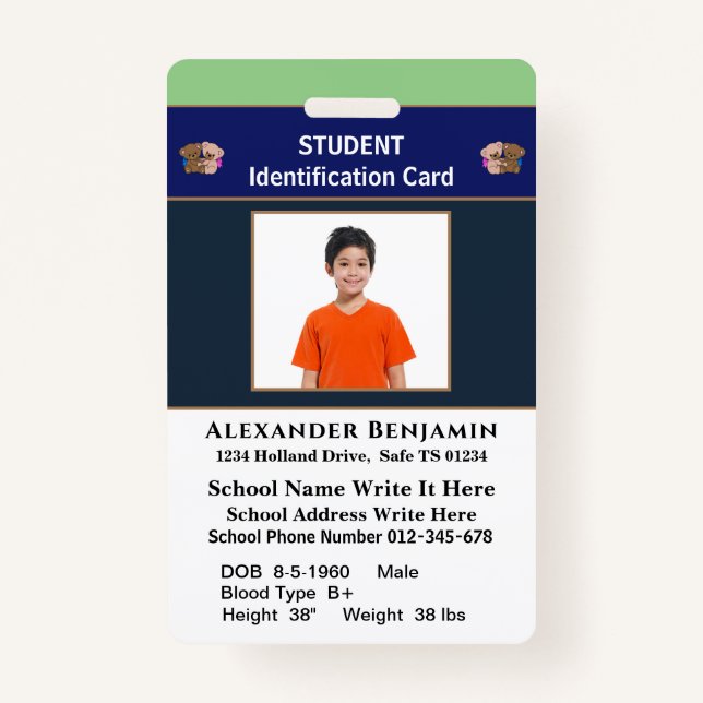 Student Photo School Id Identification Cards  Badg Badge (Front)
