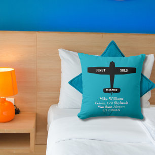 Student Pilot First Solo Airplane Custom Name Throw Pillow