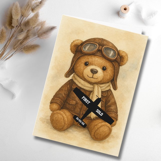Student Pilot First Solo Airplane & Teddy Bear Card (Creator Uploaded)