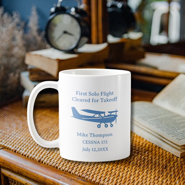 Student Pilot First Solo Photo Blue Personalized Coffee Mug (Creator Uploaded)