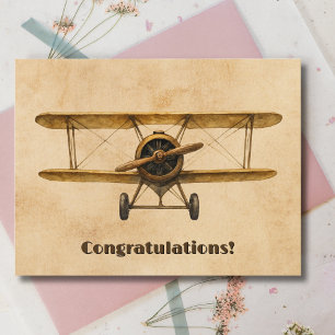 Student Pilot First Solo Vintage Airplane Congrats Postcard
