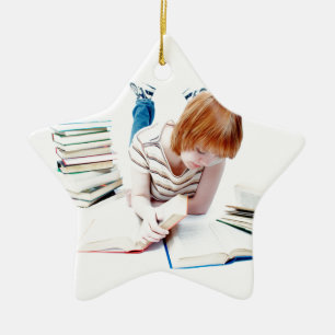 Student Studying To Get To Graduation Ceramic Ornament