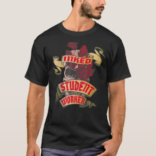 Student Worker Inked Skull & Red Roses Tattoo T-Shirt