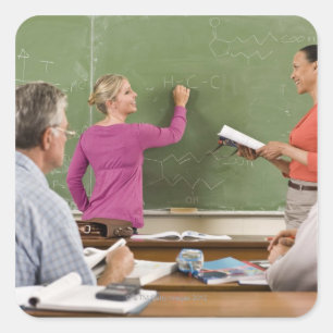 Students and teacher in classroom square sticker