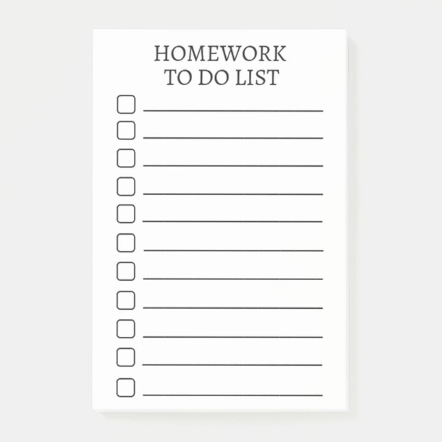 Student's Homework To Do List Modern Post-It Notes (Front)