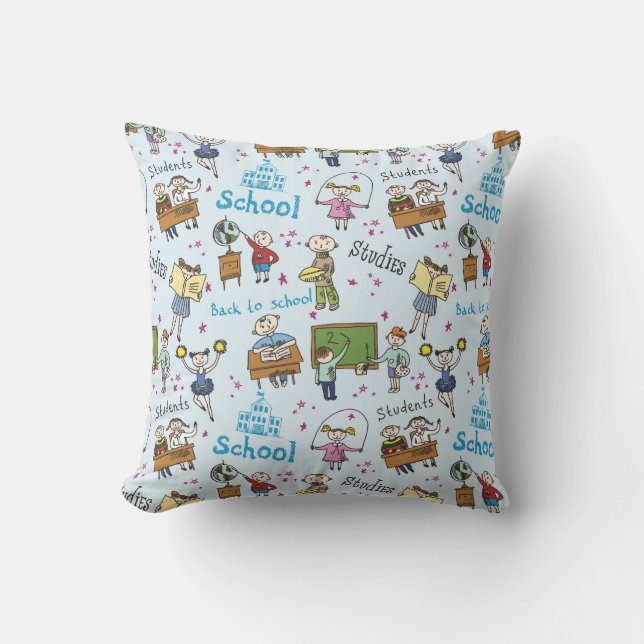 Students, School, & Studies Cartoon Pattern Throw Pillow (Front)