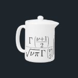 Student's t-distribution teapot<br><div class="desc">Where is a student's tea distributed? Probably in a teapot. Thus the Student's t-distribution teapot is born. Warmly emblazoned across the outside is the probability density function of Student's t-distribution, in case you need to estimate the mean of a normally distributed population and pour a cup of tea at the...</div>