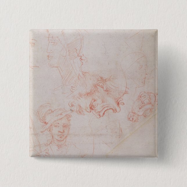 Studies of heads, 1508-12d 2 inch square button (Front)
