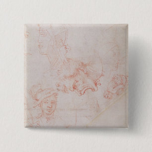 Studies of heads, 1508-12d 2 inch square button