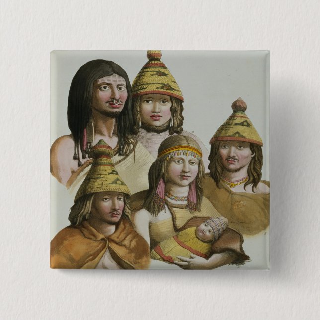 Studies of native Americans (colour litho) 2 Inch Square Button (Front)