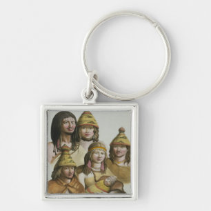 Studies of native Americans (colour litho) Keychain