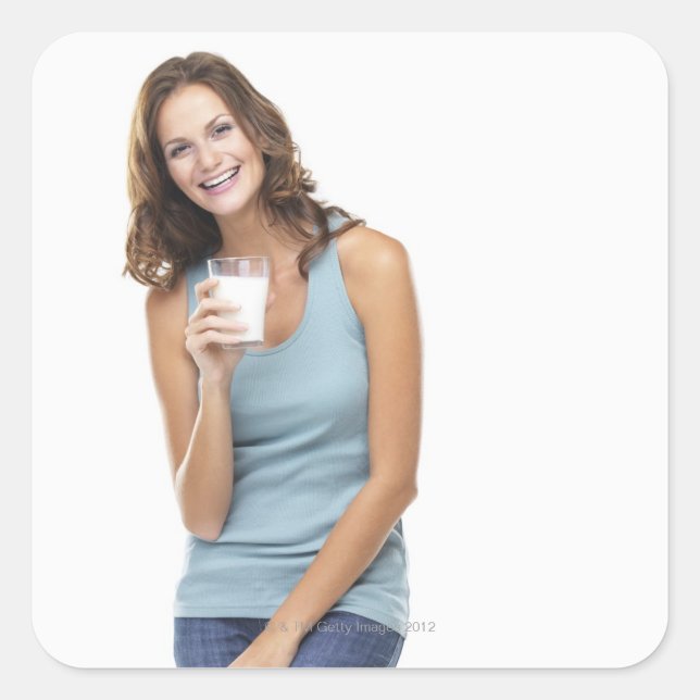 Studio portrait of attractive young woman square sticker (Front)