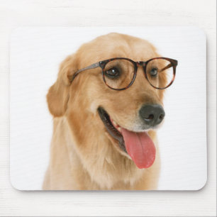 Studious Golden Retriever Puppy Dog With Glasses Mouse Pad