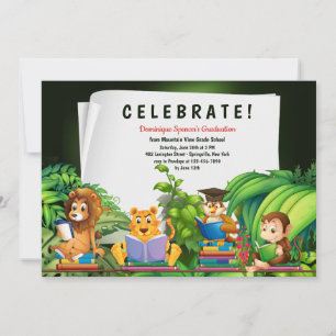 Studious Jungle Animals Graduation Invitation