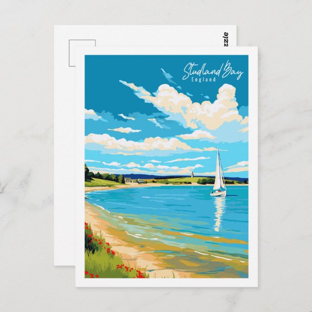 Studland Bay England vintage travel illustration Postcard (Front/Back)
