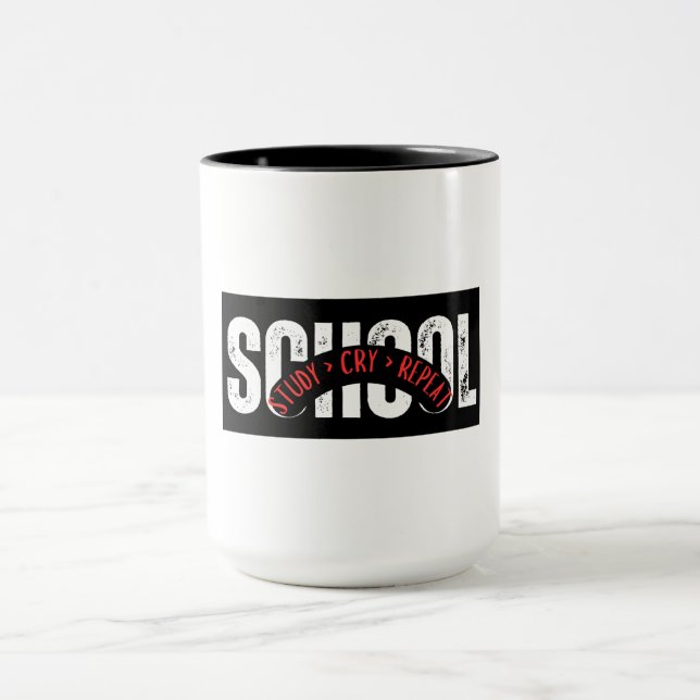 study > cry > repeat – Funny Student Terminal Mug (Center)