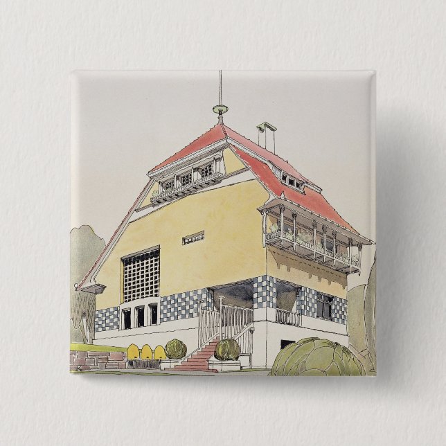 Study for Olbrich's House, Darmstadt, from 'Archit 2 Inch Square Button (Front)