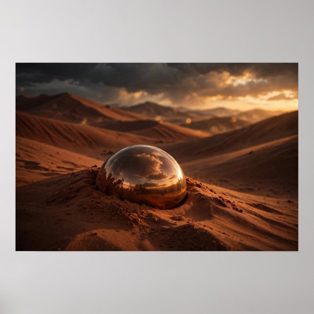 Study in Copper — Mirror Sphere in Desert Dunes Poster (Front)