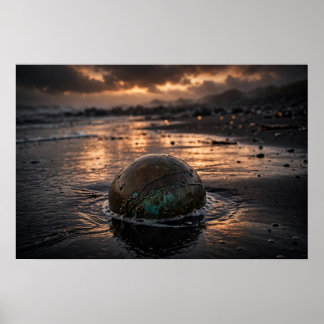Study in Tide — Bronze Sphere, Black Sand Poster