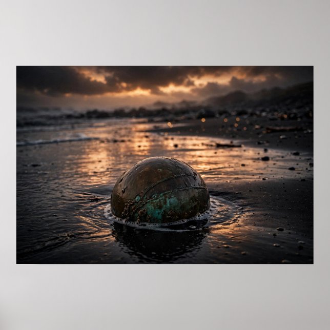 Study in Tide — Bronze Sphere, Black Sand Poster (Front)