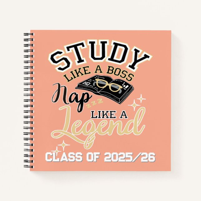 Study Like a Boss, Nap Like a Legend, College gift Notebook (Front)