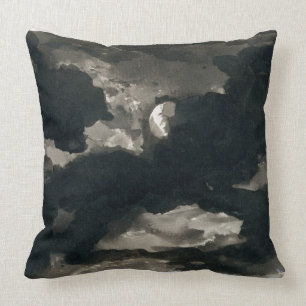 Study of a Clouded Moonlit Sky (black wash on laid Throw Pillow