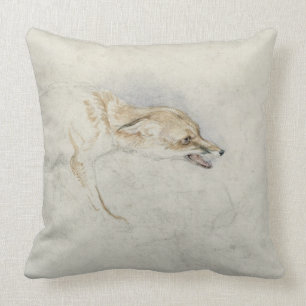 Study of a crouching Fox, facing right verso: fain Throw Pillow
