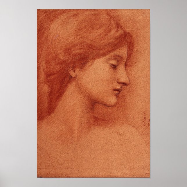 Study of a Female Head, Edward Burne-Jones Poster (Front)