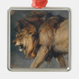 Study of a Lion (by Edwin Henry Landseer) Ceramic Metal Ornament