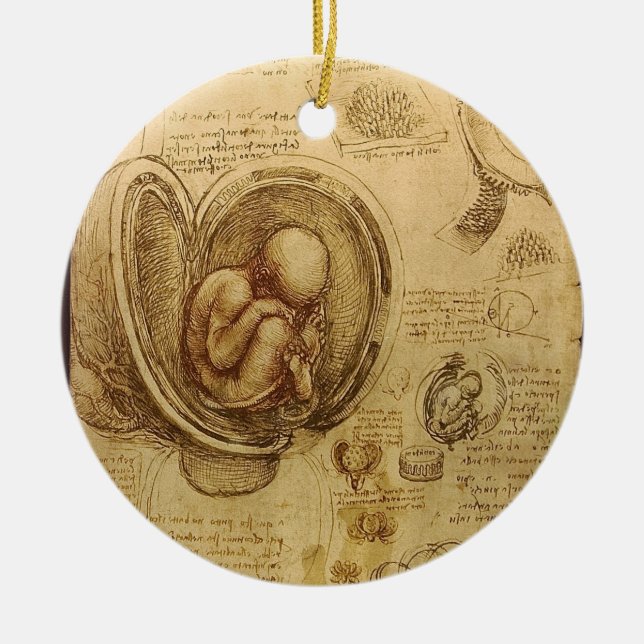Study of baby fetus by Leonardo da Vinci Ceramic Ornament (Front)