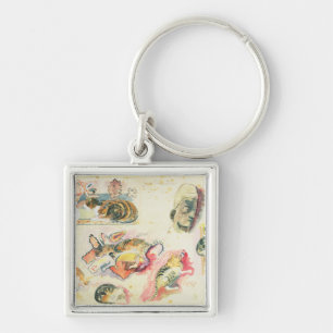 Study of Cats and a Head (w/c on paper) Keychain