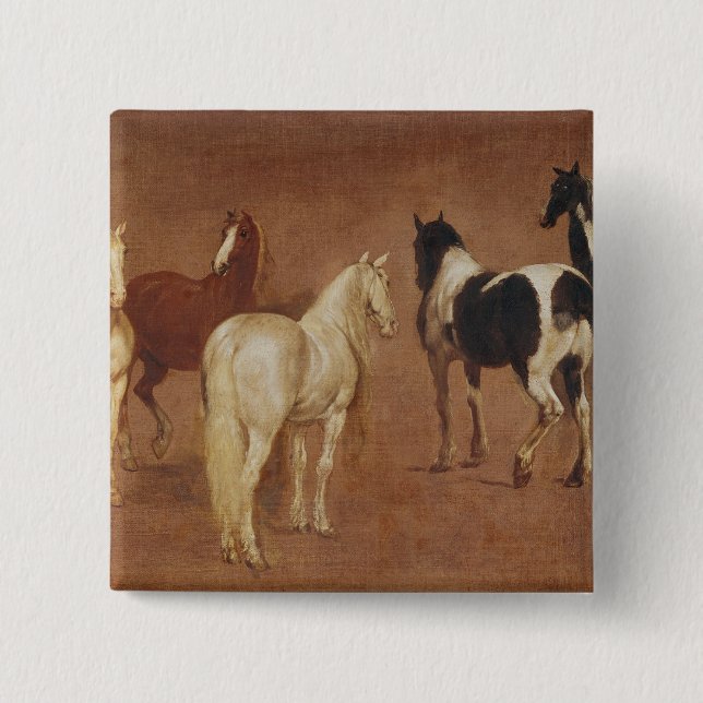 Study of Five Horses 2 Inch Square Button (Front)
