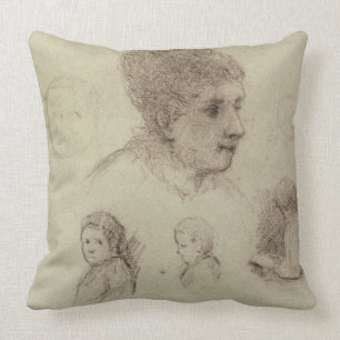 Study of Heads, 1884 (black chalk on paper) Throw Pillow