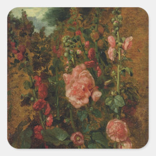 Study of Hollyhocks, c.1826 (oil on board) Square Sticker