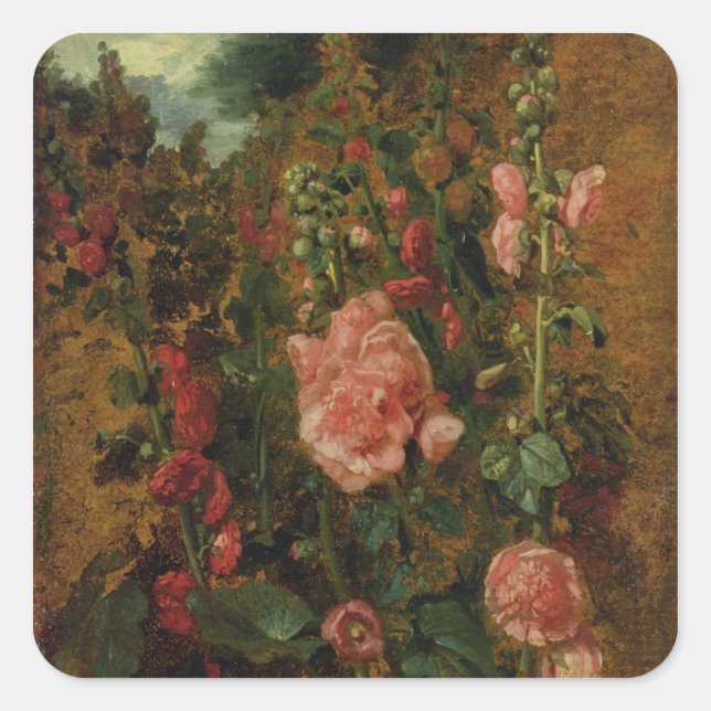 Study of Hollyhocks, c.1826 (oil on board) Square Sticker (Front)