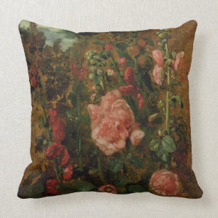Study of Hollyhocks, c.1826 (oil on board) Throw Pillow