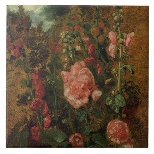 Study of Hollyhocks, c.1826 (oil on board) Tile