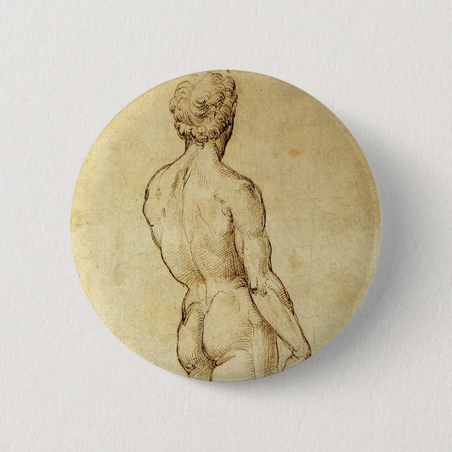 Study of Michelangelo's David Statue by Raphael 2 Inch Round Button (Front)