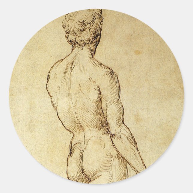 Study of Michelangelo's David Statue by Raphael Classic Round Sticker (Front)