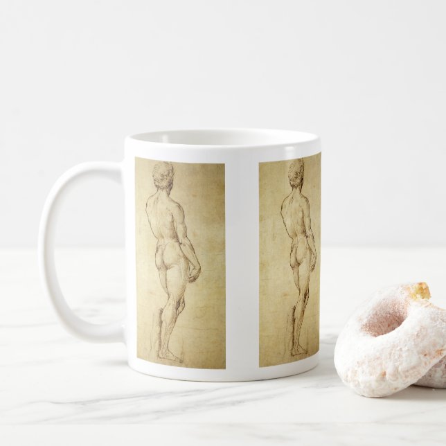 Study of Michelangelo's David Statue by Raphael Coffee Mug (With Donut)