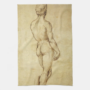 Study of Michelangelo's David Statue by Raphael Kitchen Towel