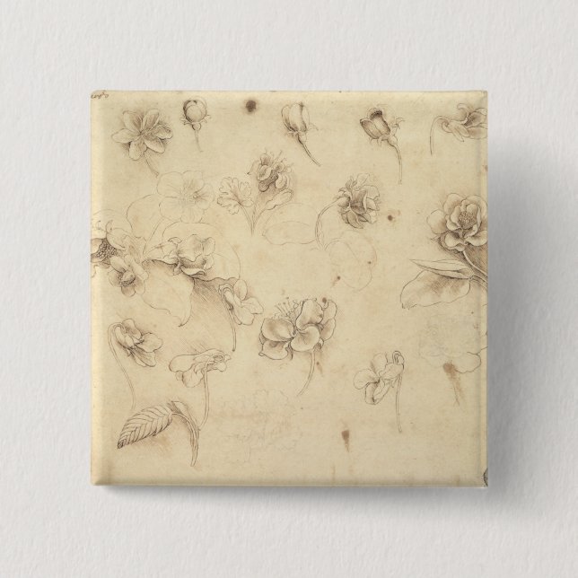 Study of the Flowers of Grass-like Plants (Briza M 2 Inch Square Button (Front)