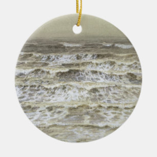 Study of Waves (grey & brown wash, gouache and gra Ceramic Ornament