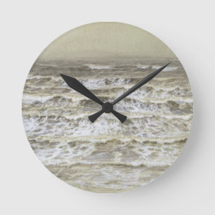 Study of Waves (grey & brown wash, gouache and gra Round Clock