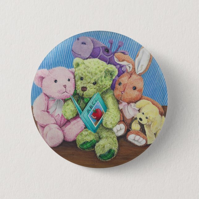 Stuff Animal Circle Time Art Print 2 Inch Round Button (Front)
