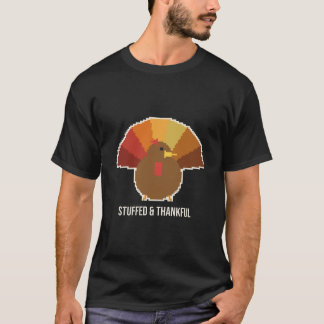 Stuffed and Thankful Pixel Turkey Thanksgiving Tee