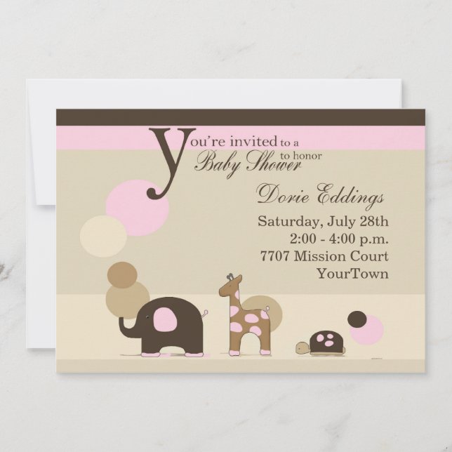 Stuffed Animal Girl Baby Shower Invitation (Front)